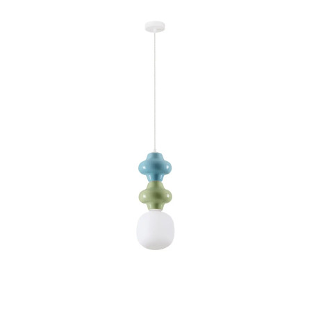 Lampa wisząca ceramiczna ze szklanym kloszem Polly II 18cm opal / zielony / niebieski