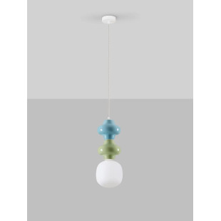 Lampa wisząca ceramiczna ze szklanym kloszem Polly II 18cm opal / zielony / niebieski