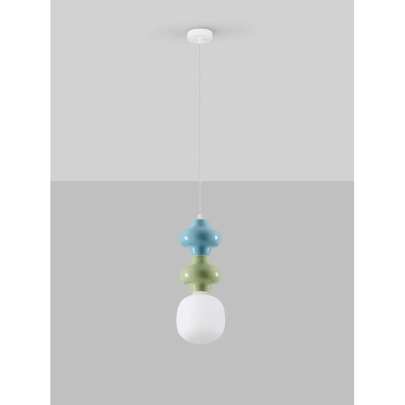 Lampa wisząca ceramiczna ze szklanym kloszem Polly II 18cm opal / zielony / niebieski