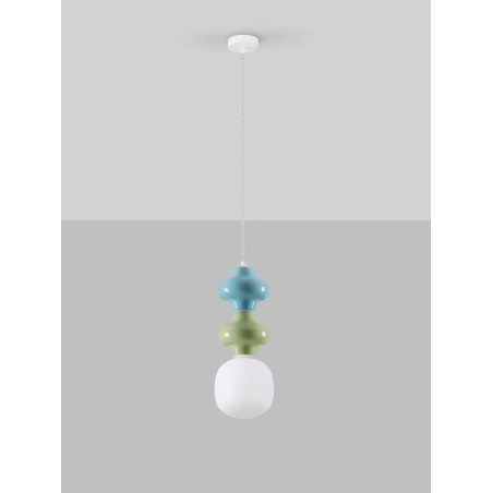 Lampa wisząca ceramiczna ze szklanym kloszem Polly II 18cm opal / zielony / niebieski