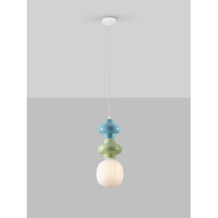 Lampa wisząca ceramiczna ze szklanym kloszem Polly II 18cm opal / zielony / niebieski