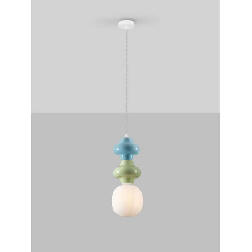 Lampa wisząca ceramiczna ze szklanym kloszem Polly II 18cm opal / zielony / niebieski