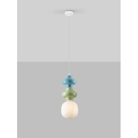Lampa wisząca ceramiczna ze szklanym kloszem Polly II 18cm opal / zielony / niebieski