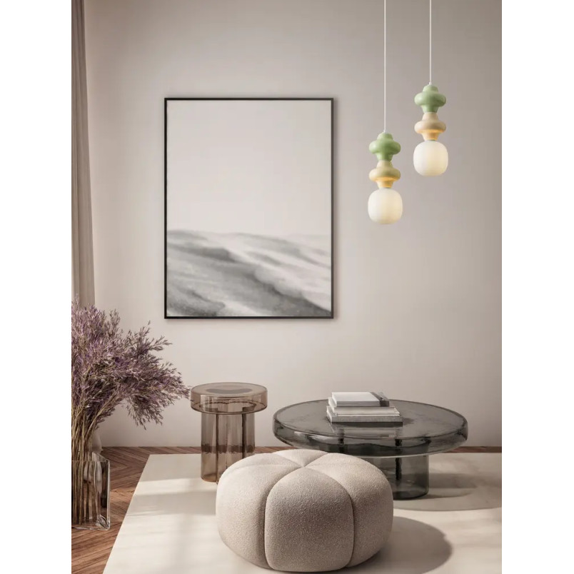Lampa wisząca ceramiczna ze szklanym kloszem Polly II 18cm opal / zielony / żółty