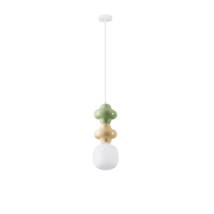 Lampa wisząca ceramiczna ze szklanym kloszem Polly II 18cm opal / zielony / żółty