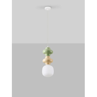 Lampa wisząca ceramiczna ze szklanym kloszem Polly II 18cm opal / zielony / żółty