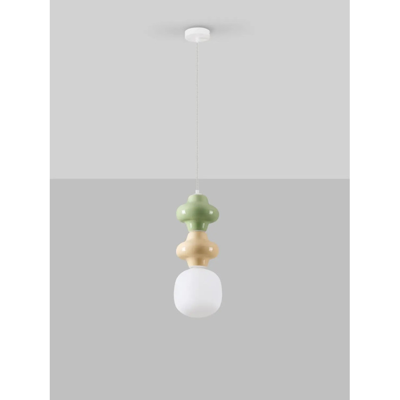 Lampa wisząca ceramiczna ze szklanym kloszem Polly II 18cm opal / zielony / żółty