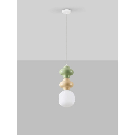 Lampa wisząca ceramiczna ze szklanym kloszem Polly II 18cm opal / zielony / żółty