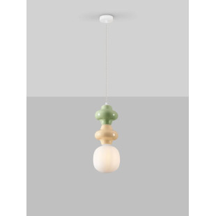 Lampa wisząca ceramiczna ze szklanym kloszem Polly II 18cm opal / zielony / żółty