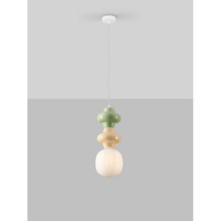 Lampa wisząca ceramiczna ze szklanym kloszem Polly II 18cm opal / zielony / żółty