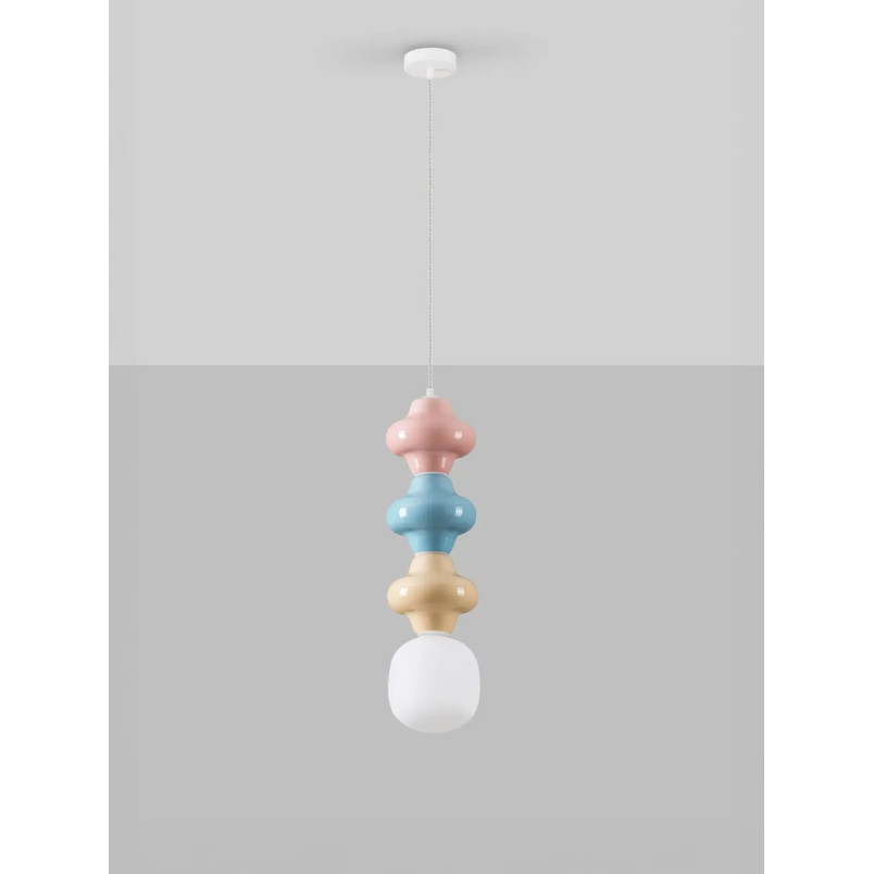 Lampa wisząca ceramiczna ze szklanym kloszem Polly III 18cm opal / żółty / niebieski / różowy
