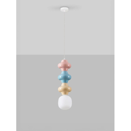 Lampa wisząca ceramiczna ze szklanym kloszem Polly III 18cm opal / żółty / niebieski / różowy