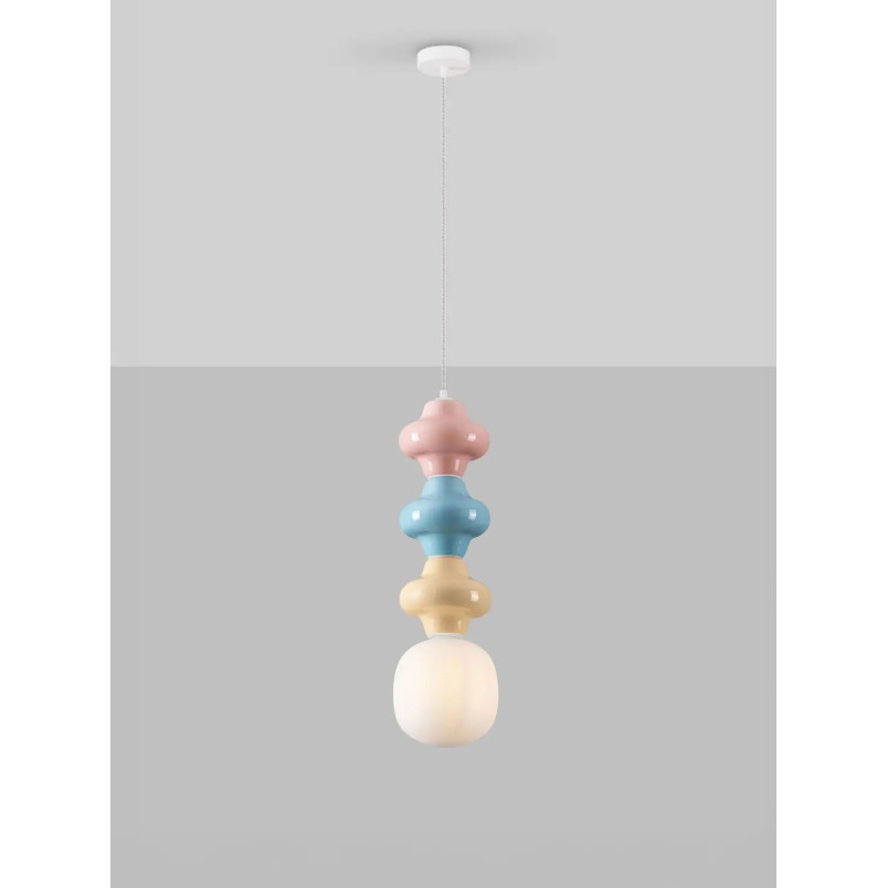 Lampa wisząca ceramiczna ze szklanym kloszem Polly III 18cm opal / żółty / niebieski / różowy