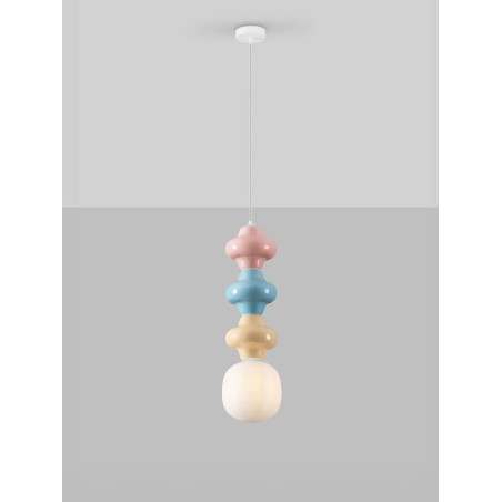 Lampa wisząca ceramiczna ze szklanym kloszem Polly III 18cm opal / żółty / niebieski / różowy