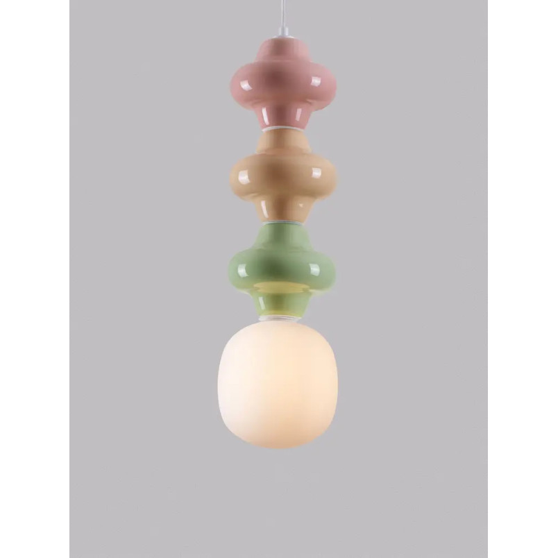 Lampa wisząca ceramiczna ze szklanym kloszem Polly III 18cm opal / żółty / zielony / różowy