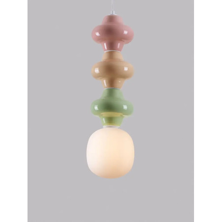 Lampa wisząca ceramiczna ze szklanym kloszem Polly III 18cm opal / żółty / zielony / różowy