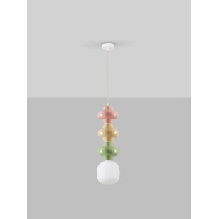 Lampa wisząca ceramiczna ze szklanym kloszem Polly III 18cm opal / żółty / zielony / różowy