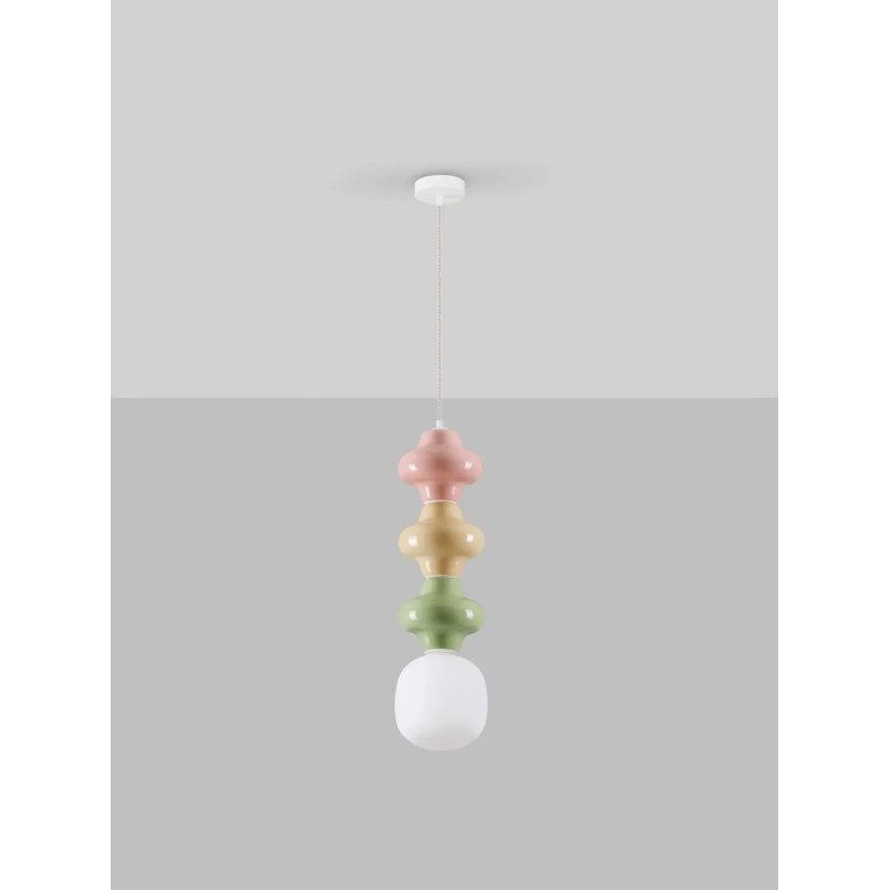 Lampa wisząca ceramiczna ze szklanym kloszem Polly III 18cm opal / żółty / zielony / różowy