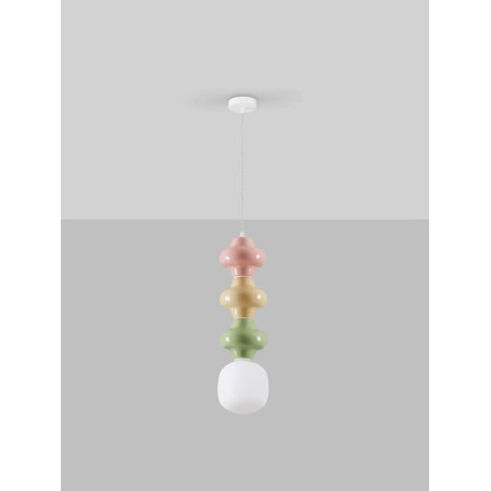 Lampa wisząca ceramiczna ze szklanym kloszem Polly III 18cm opal / żółty / zielony / różowy