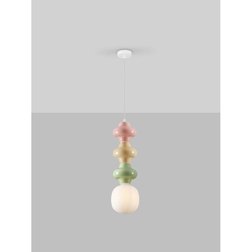 Lampa wisząca ceramiczna ze szklanym kloszem Polly III 18cm opal / żółty / zielony / różowy