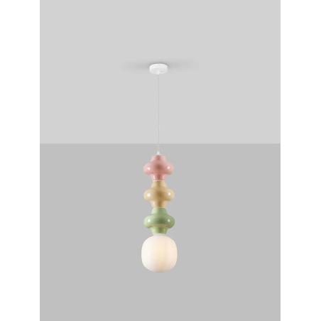 Lampa wisząca ceramiczna ze szklanym kloszem Polly III 18cm opal / żółty / zielony / różowy