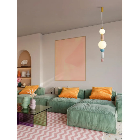 Lampa wisząca ceramiczna ze szklaną kulą Susi III LED 3000K 20cm opal / multikolor
