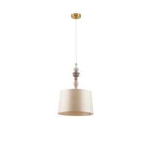 Lampa wisząca z abażurem i ceramiką Mino 34cm beż / multikolor