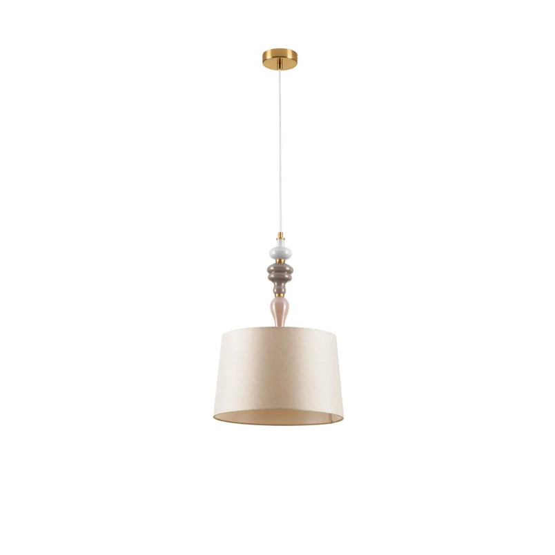 Lampa wisząca z abażurem i ceramiką Mino 34cm beż / multikolor