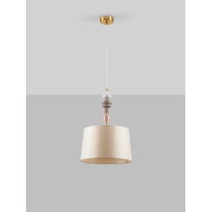 Lampa wisząca z abażurem i ceramiką Mino 34cm beż / multikolor