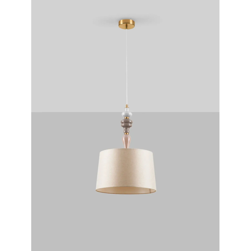 Lampa wisząca z abażurem i ceramiką Mino 34cm beż / multikolor