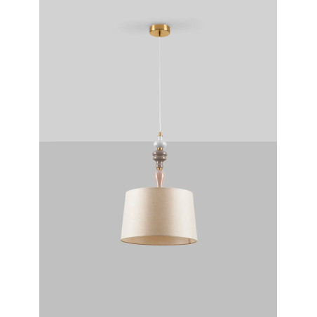 Lampa wisząca z abażurem i ceramiką Mino 34cm beż / multikolor