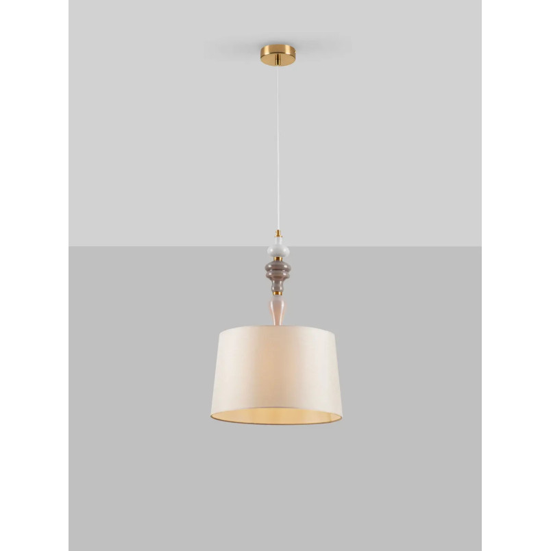 Lampa wisząca z abażurem i ceramiką Mino 34cm beż / multikolor