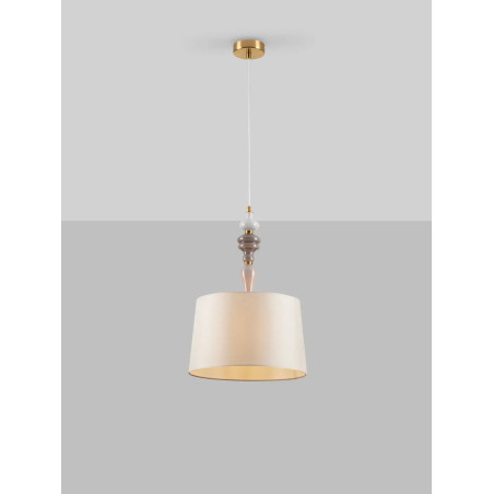 Lampa wisząca z abażurem i ceramiką Mino 34cm beż / multikolor