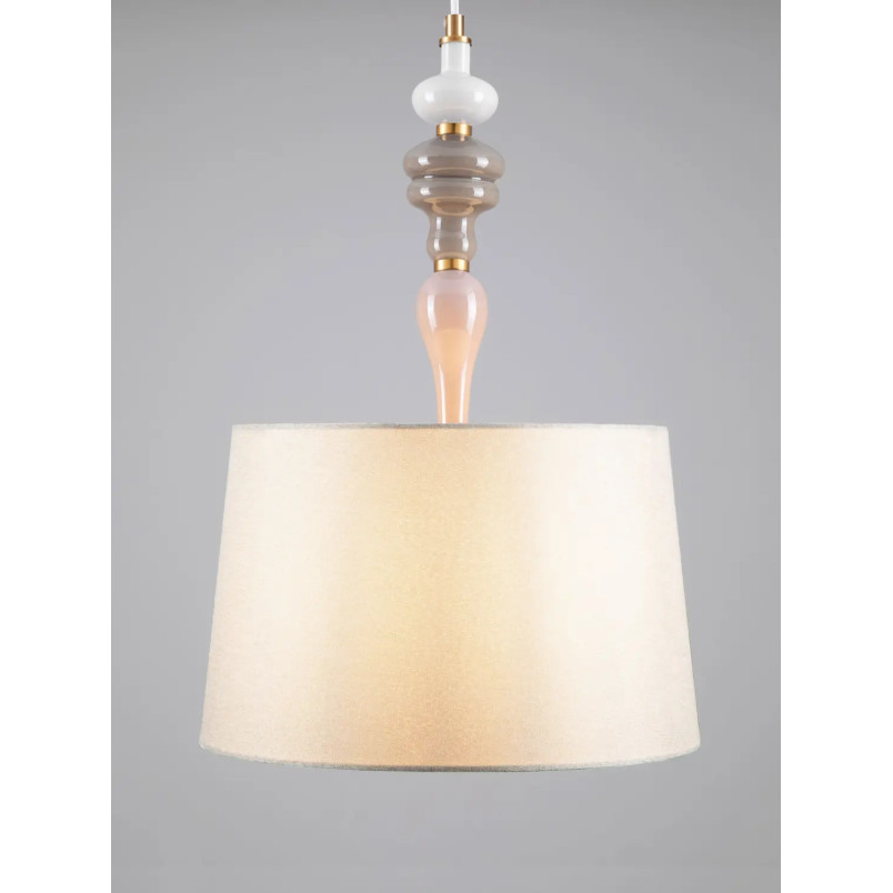 Lampa wisząca z abażurem i ceramiką Mino 34cm beż / multikolor