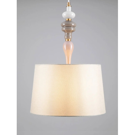 Lampa wisząca z abażurem i ceramiką Mino 34cm beż / multikolor