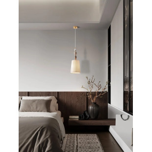 Lampa wisząca z abażurem i ceramiką Mino 22cm beż / multikolor