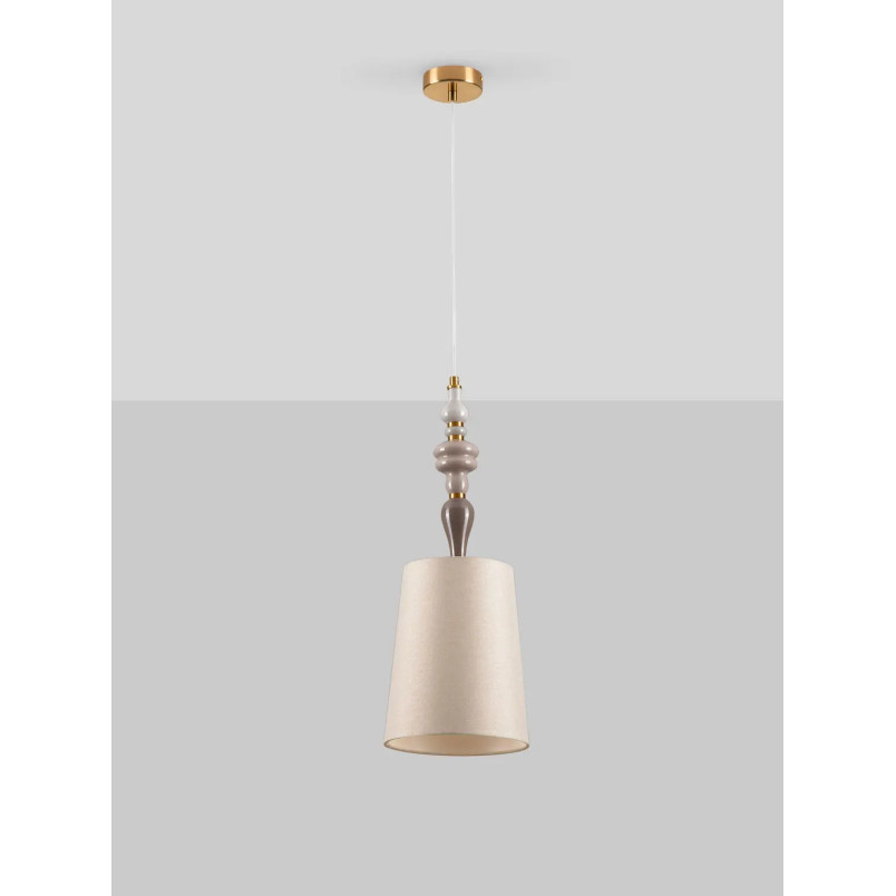 Lampa wisząca z abażurem i ceramiką Mino 22cm beż / multikolor