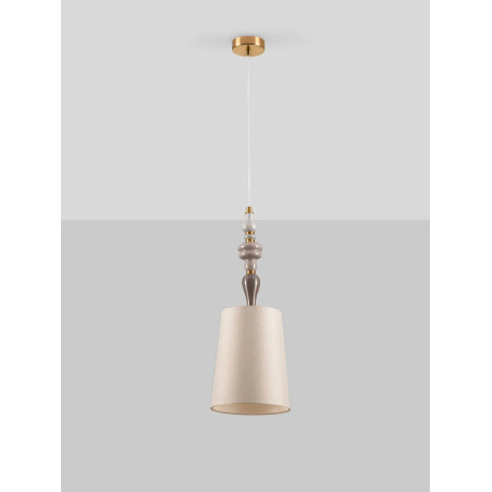 Lampa wisząca z abażurem i ceramiką Mino 22cm beż / multikolor