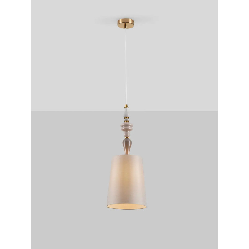 Lampa wisząca z abażurem i ceramiką Mino 22cm beż / multikolor