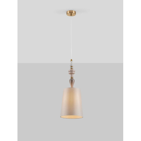 Lampa wisząca z abażurem i ceramiką Mino 22cm beż / multikolor