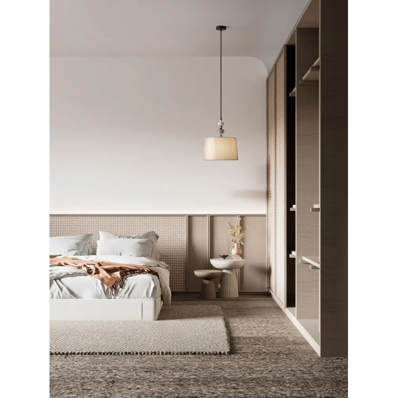 Lampa wisząca z abażurem i ceramiką Mino 34cm szary / multikolor