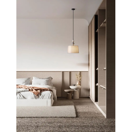 Lampa wisząca z abażurem i ceramiką Mino 34cm szary / multikolor