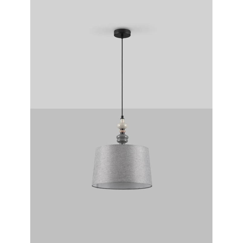 Lampa wisząca z abażurem i ceramiką Mino 34cm szary / multikolor