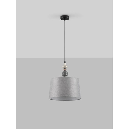 Lampa wisząca z abażurem i ceramiką Mino 34cm szary / multikolor