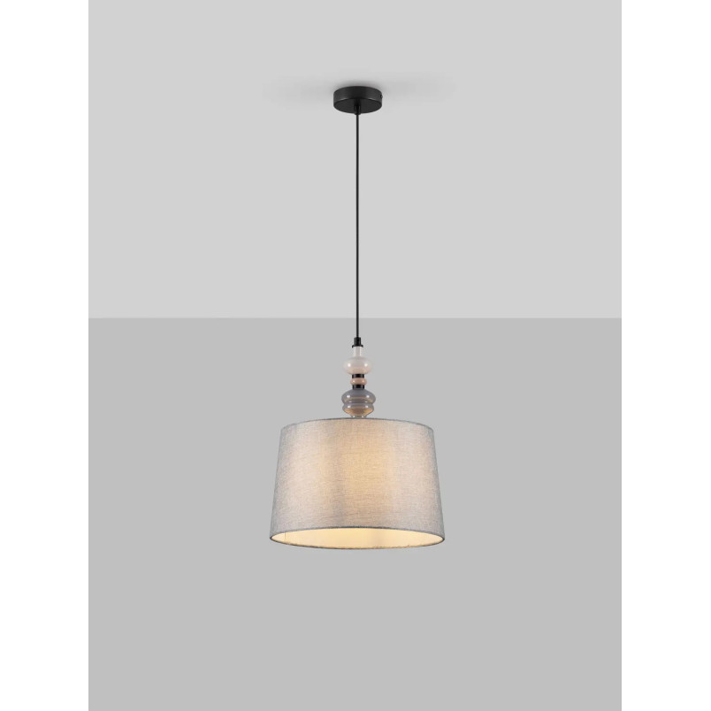 Lampa wisząca z abażurem i ceramiką Mino 34cm szary / multikolor