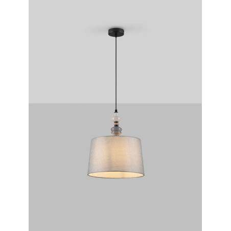 Lampa wisząca z abażurem i ceramiką Mino 34cm szary / multikolor