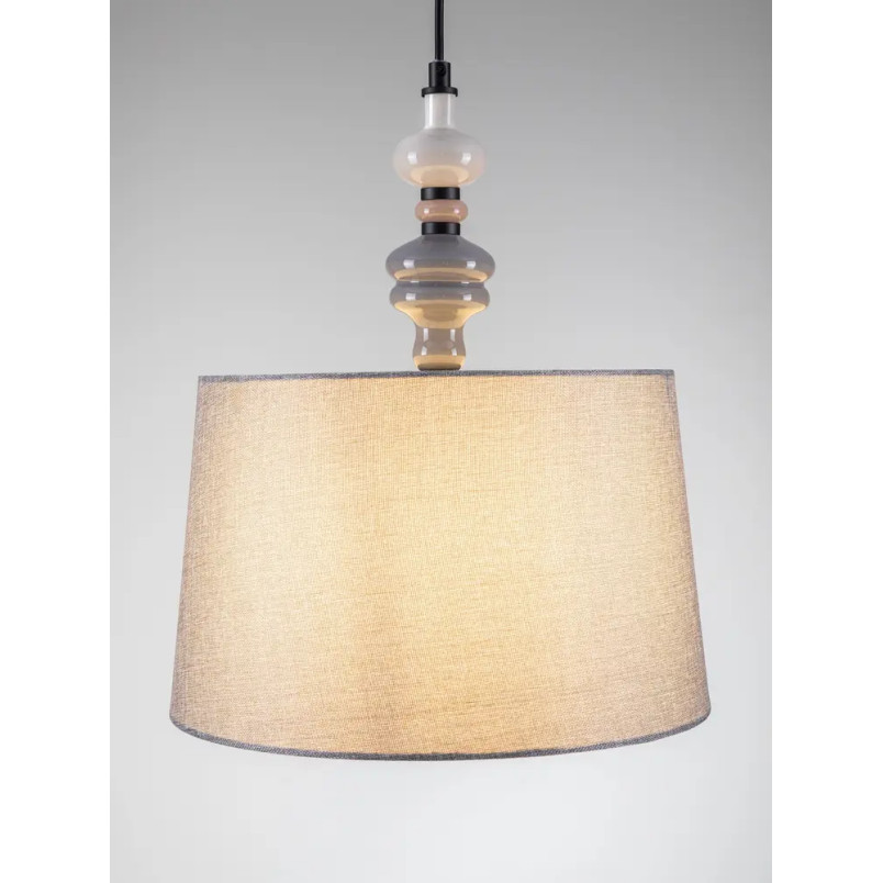 Lampa wisząca z abażurem i ceramiką Mino 34cm szary / multikolor
