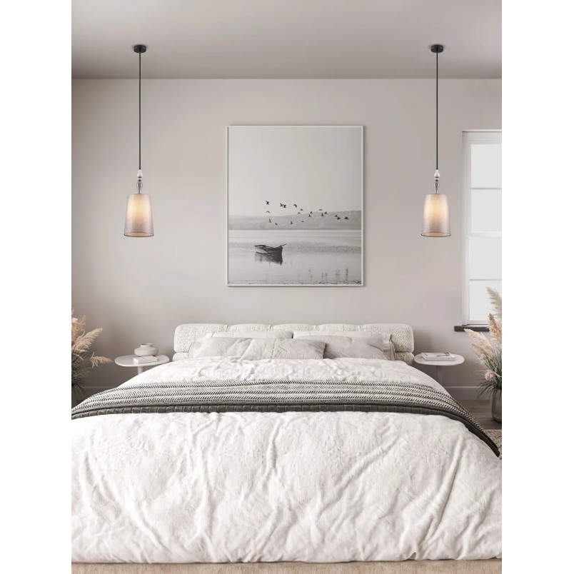 Lampa wisząca z abażurem i ceramiką Mino 22cm szary / multikolor