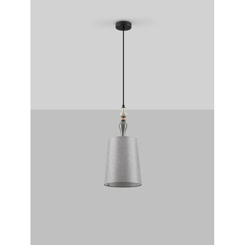 Lampa wisząca z abażurem i ceramiką Mino 22cm szary / multikolor