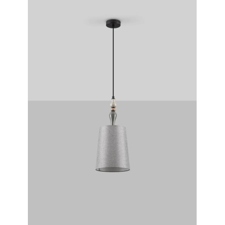 Lampa wisząca z abażurem i ceramiką Mino 22cm szary / multikolor